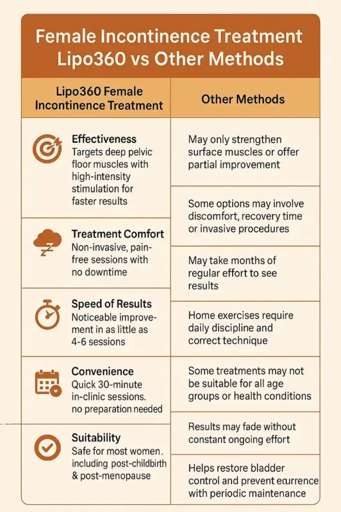Comprehensive Guide To Female Incontinence Treatment Options 1 Table showing benefits of incontinence treatment Brentford